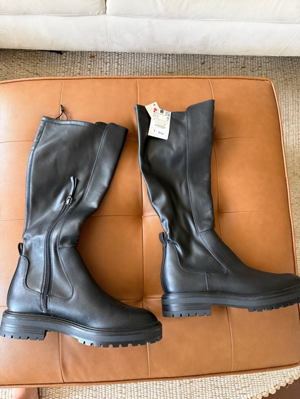 Zara Black Lug-Sole Knee Boots